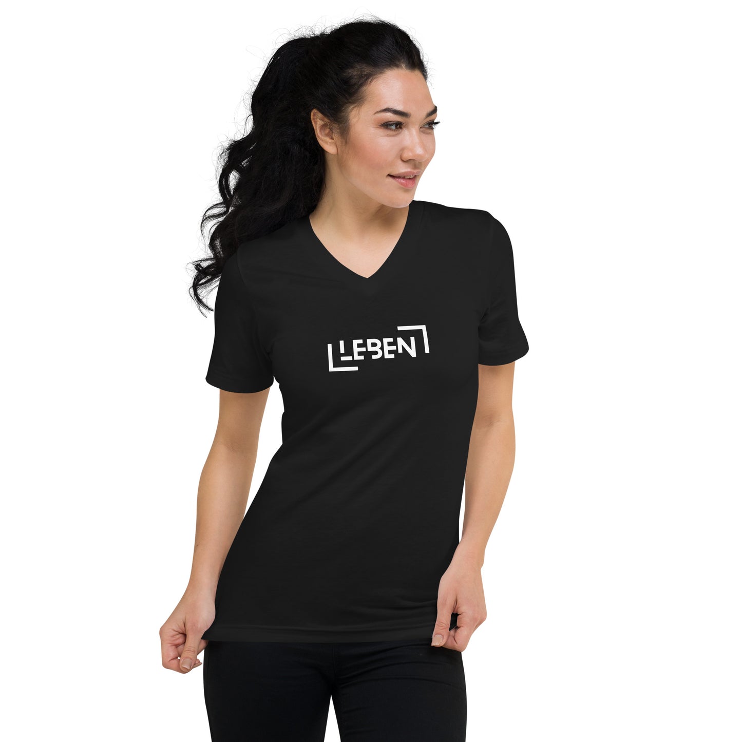Kurzärmeliges Unisex-T-Shirt mit V-Ausschnitt - Leben