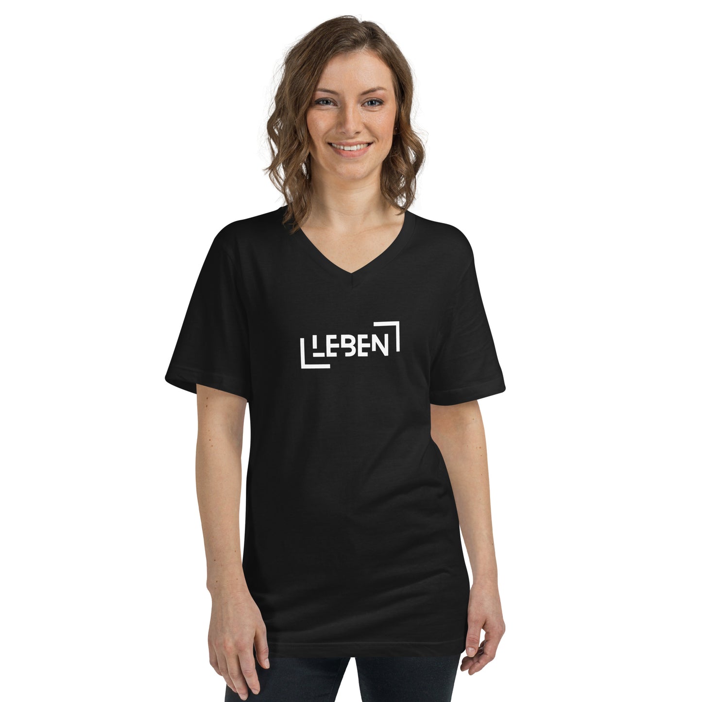 Kurzärmeliges Unisex-T-Shirt mit V-Ausschnitt - Leben