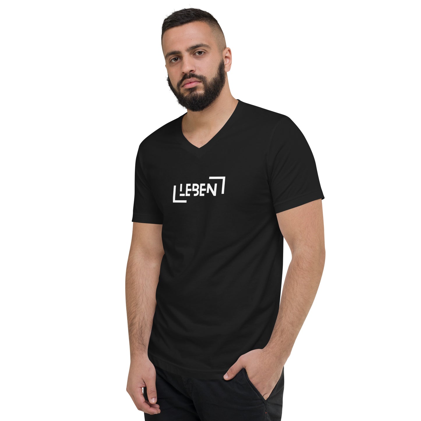 Kurzärmeliges Unisex-T-Shirt mit V-Ausschnitt - Leben