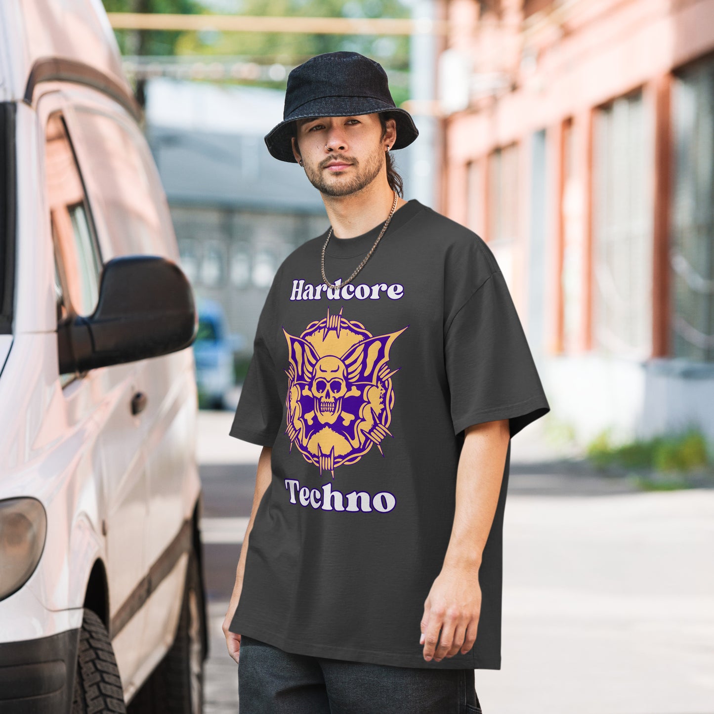 Oversized T-Shirt mit verwaschenem Look - Hardcore Techno 1