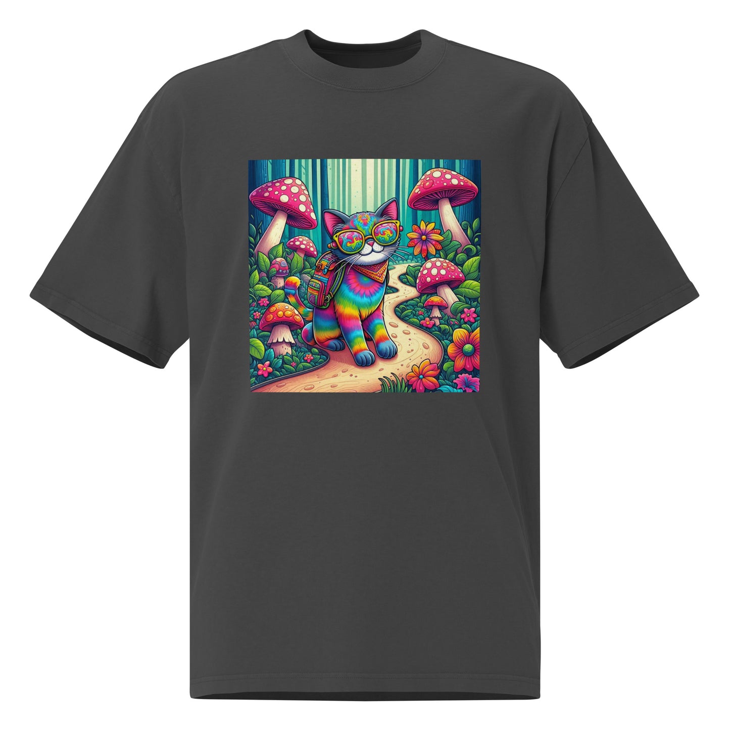 Oversized T-Shirt mit verwaschenem Look - Psychedelic Cat