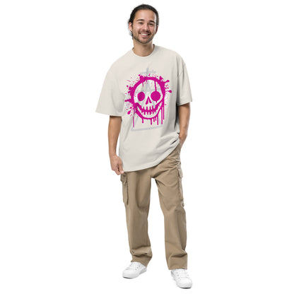 Oversized T-Shirt mit verwaschenem Look - Totenkopfsmiley