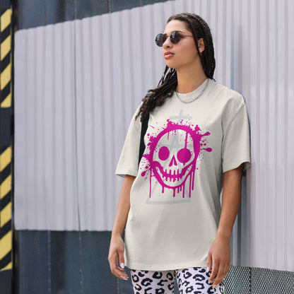 Oversized T-Shirt mit verwaschenem Look - Totenkopfsmiley