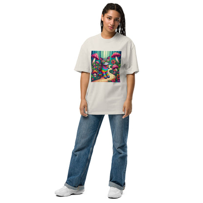 Oversized T-Shirt mit verwaschenem Look - Psychedelic Cat