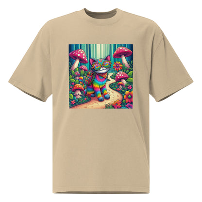 Oversized T-Shirt mit verwaschenem Look - Psychedelic Cat