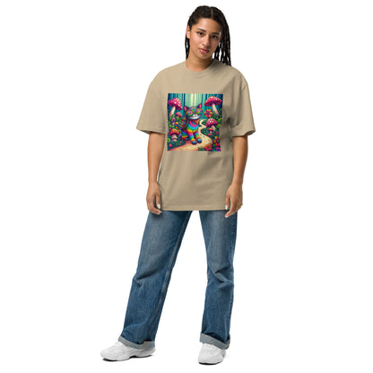 Oversized T-Shirt mit verwaschenem Look - Psychedelic Cat