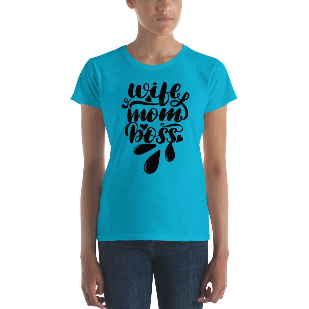 Kurzärmeliges T-Shirt für Damen - Wife,Mom,Boss