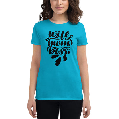 Kurzärmeliges T-Shirt für Damen - Wife,Mom,Boss